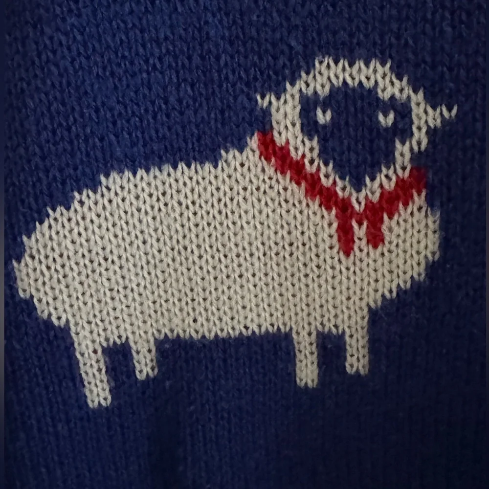 POL Sheep Motif Crew Neck Sweater // Royal Blue/ Red // Size Medium - Picture 2 of 4
